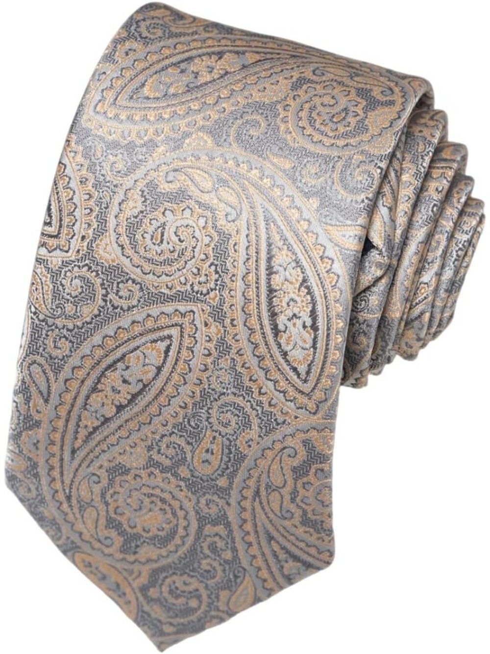 🆕Men Beige 100%Microfiber Paisley Slim Formal Classic Necktie For Wedding Dress